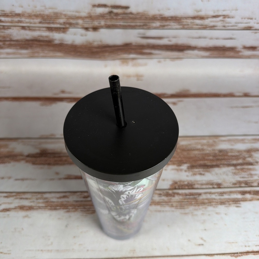 Starbucks Green Floral 24oz Plastic Tumbler Cup With Lid & Straw - Picture 5 of 6
